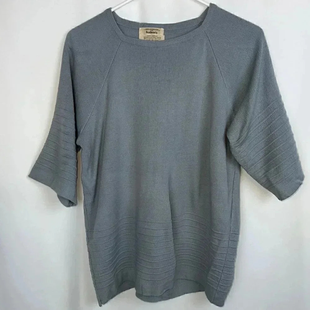 Vintage Hudsons Womens Knit‎ Short Sleeve Sweater Slate Blue Size Medium